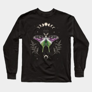 Aroace Luna Moth LGBT Asexual Aromantic Pride Flag Long Sleeve T-Shirt